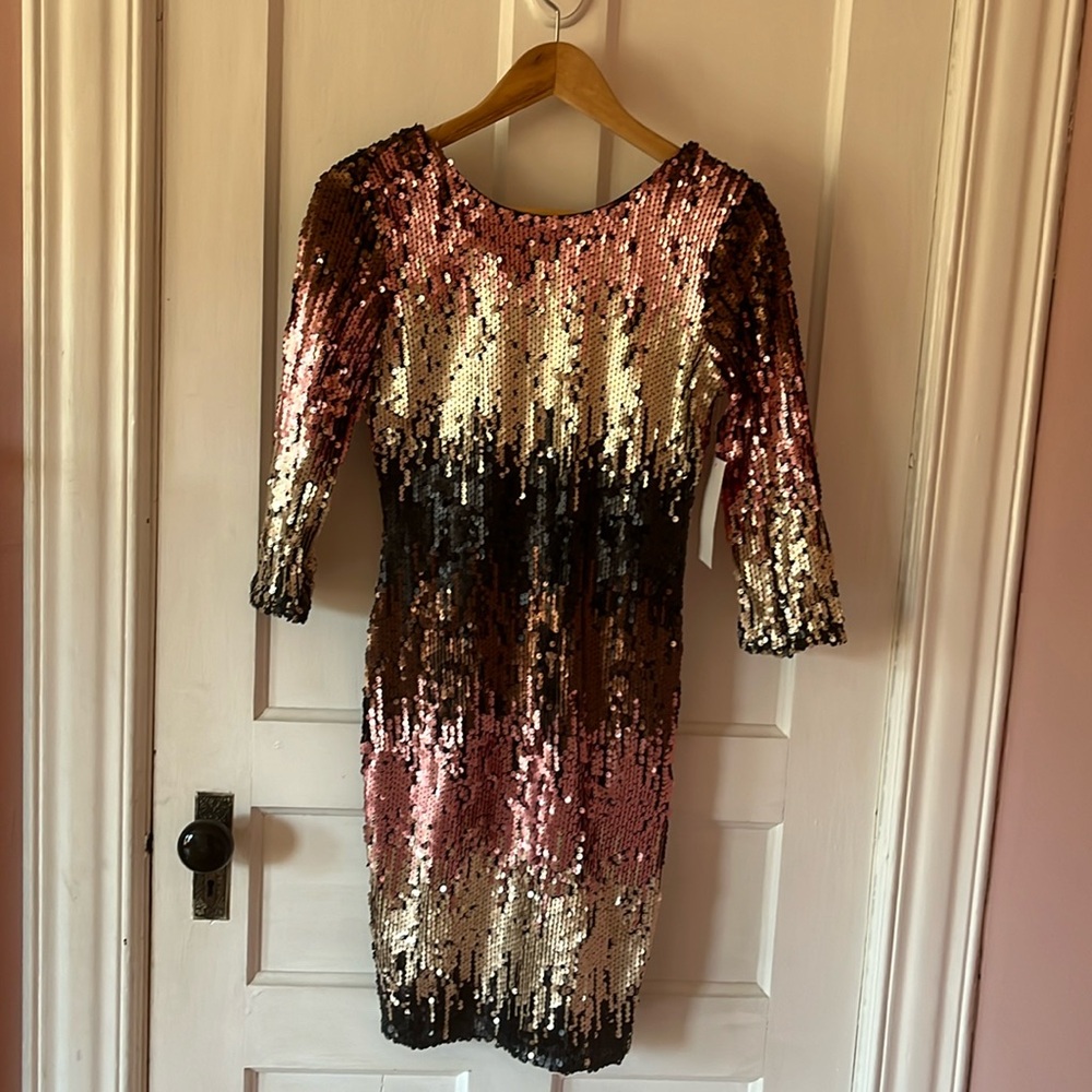 Little Mistress NWT sequined scoop back mini dress size 2